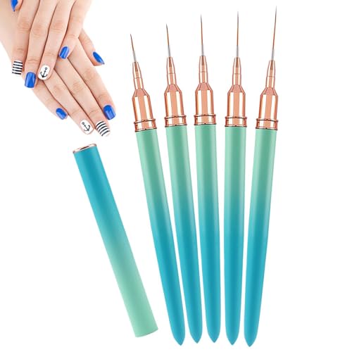 Nybhyjka 5-teiliges Liner-Pinsel-Set mit dünnen Pinseln, Nageldesign-Pinseln, Gel-Malpinsel, Nageldetailpinsel, Dünne, lange Linien, Punktier-, Zeichenstift-Pinsel von Nybhyjka