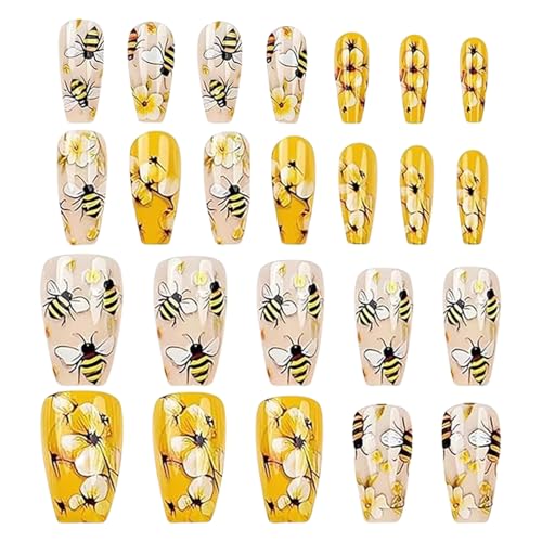 Nybhyjka Niedliche Nägel zum Aufdrücken – Nägel zum Aufkleben für Mädchen | Set mit 24 künstlichen und Blumen, künstliche Fingernägel, wiederverwendbar, für Shopping, Tanzbühne von Nybhyjka