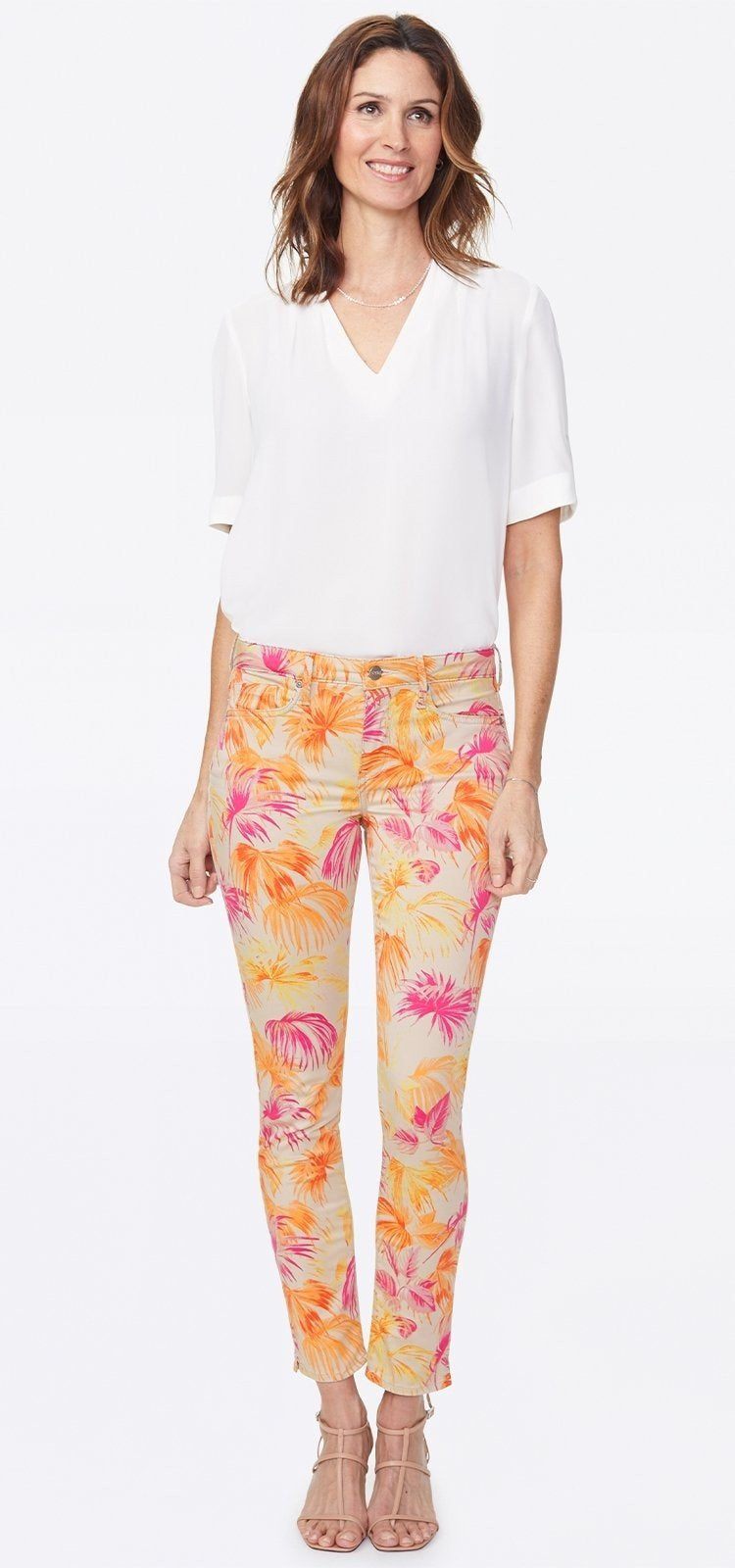 Alina Skinny Ankle Jeans Bedrucktem Premium Denim | Beach Garden Clementine von Nydj