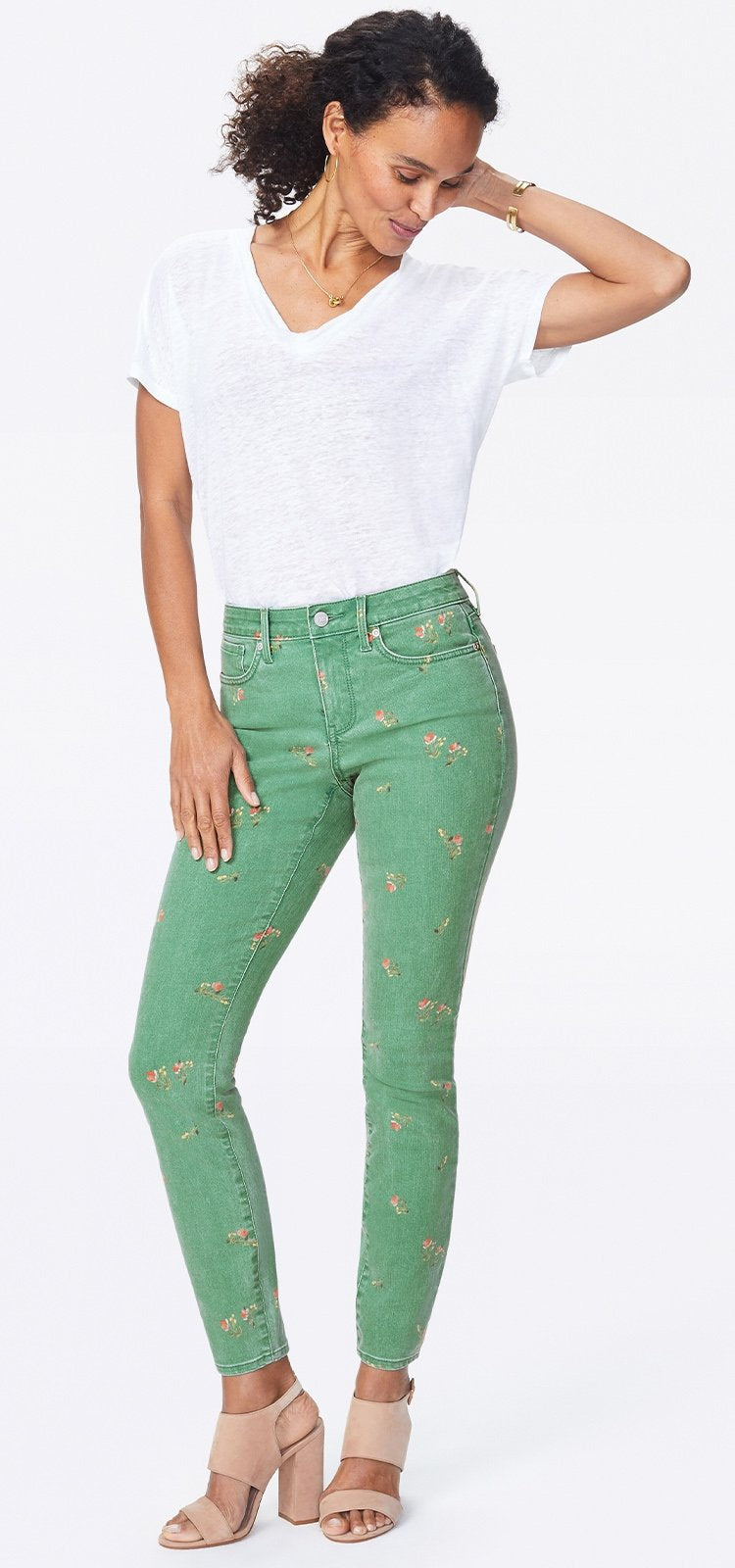 Ami Skinny Jeans Grünem Twill | Native Floral Vanilla von Nydj