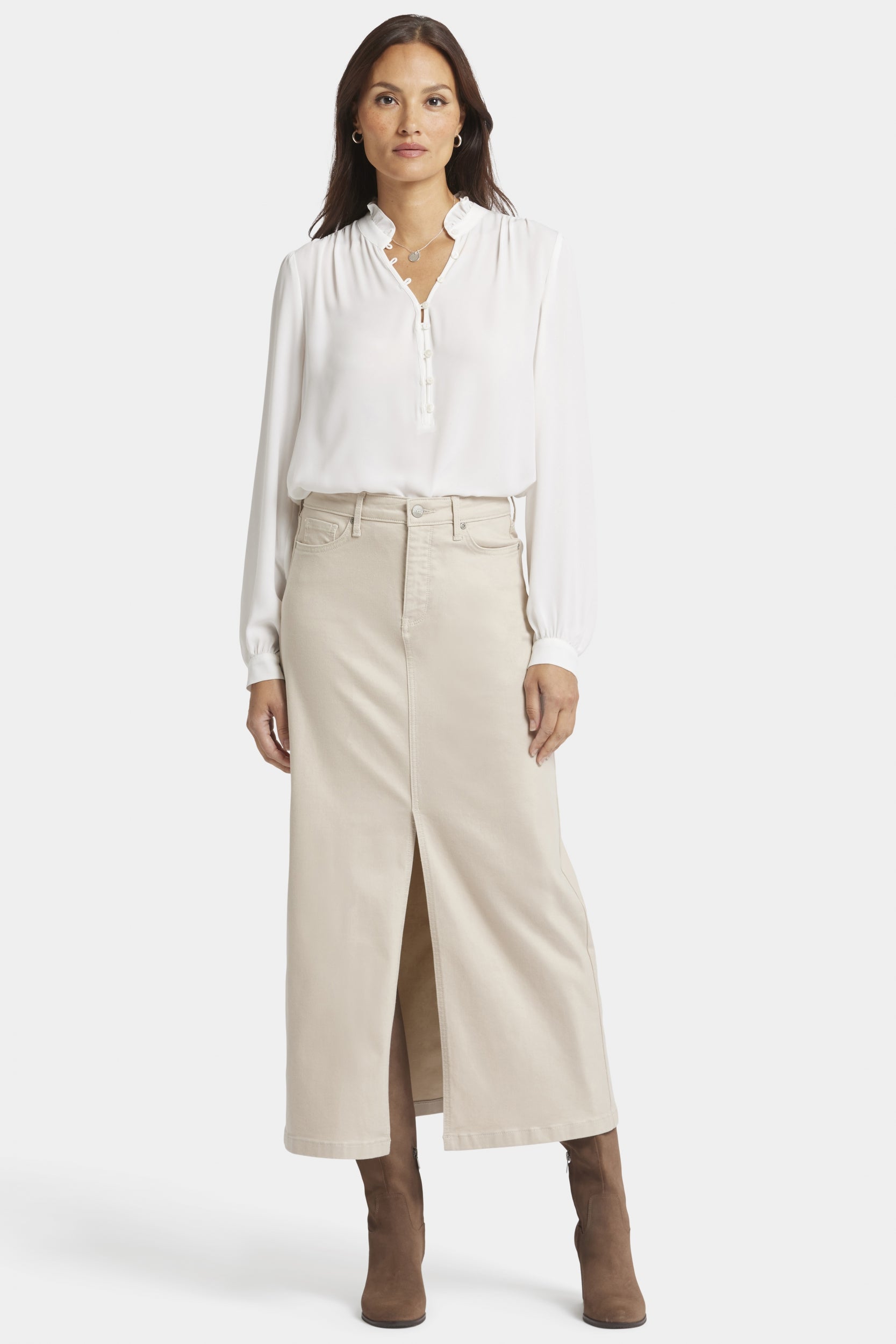 Hohe Taille Langer Rock mit mittigem Frontschlitz | Feather von Nydj