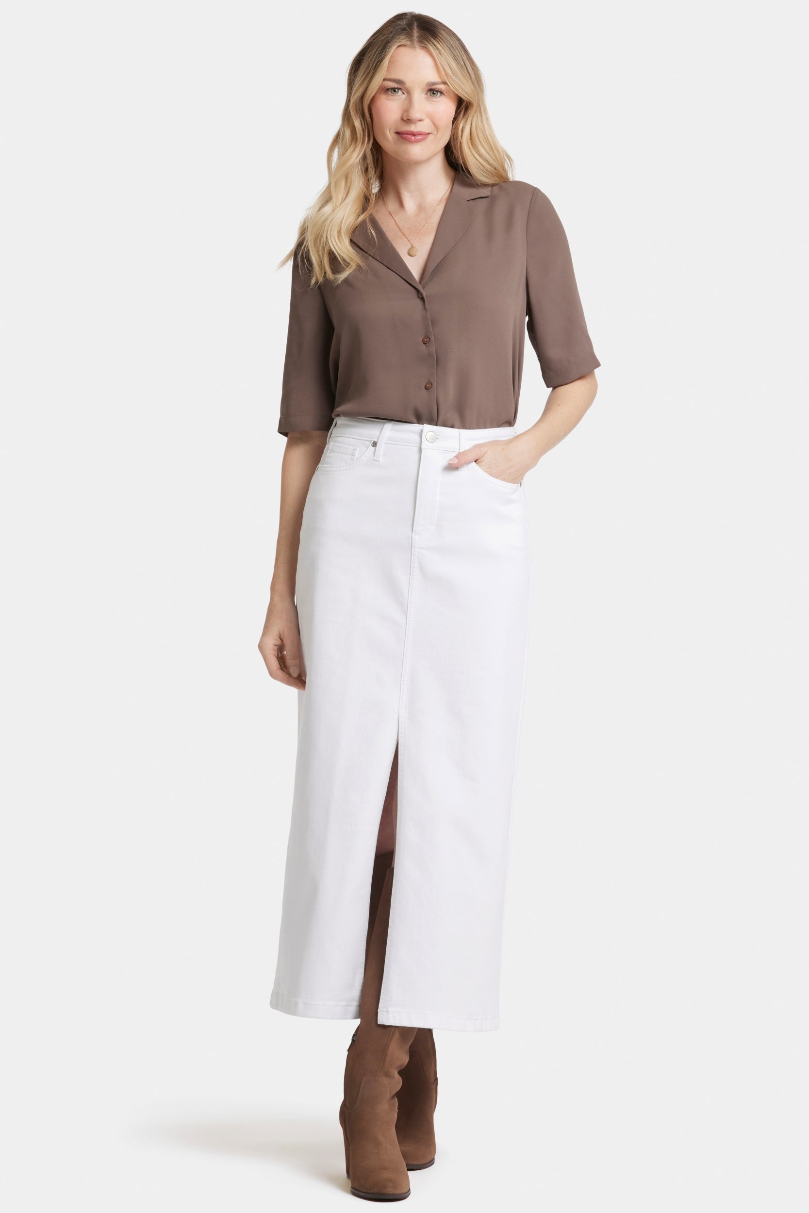 High Rise Langer Rock mit Mittelschlitz vorne | Optic White von Nydj
