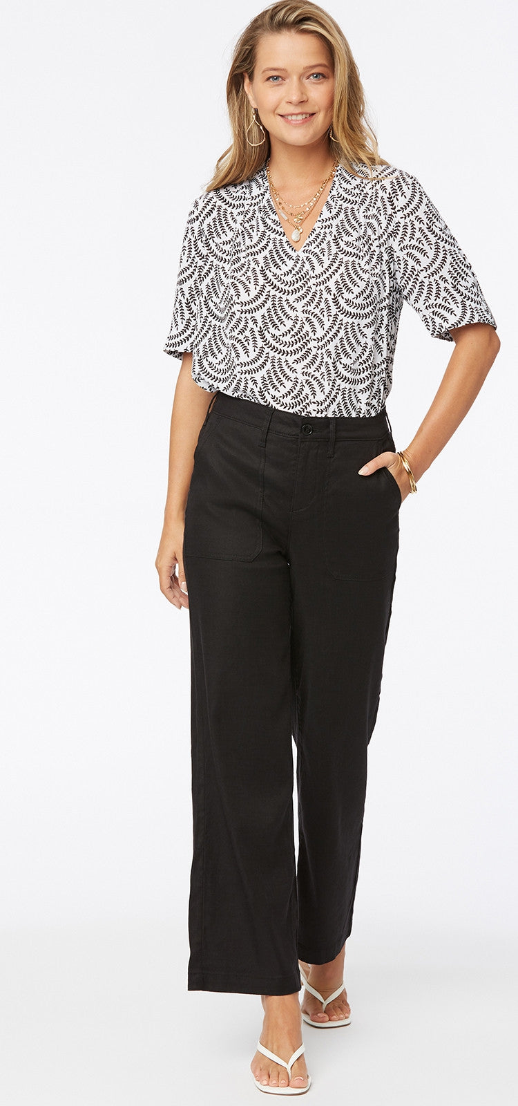 High Waisted Wide Leg Ankle Trouser Schwarzem Stretch-Leinen | Black von Nydj