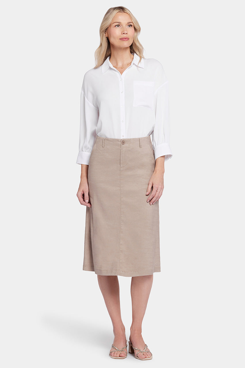 Marilyn A-Line Skirt Braun Stretch-Leinen | Saddlewood von Nydj