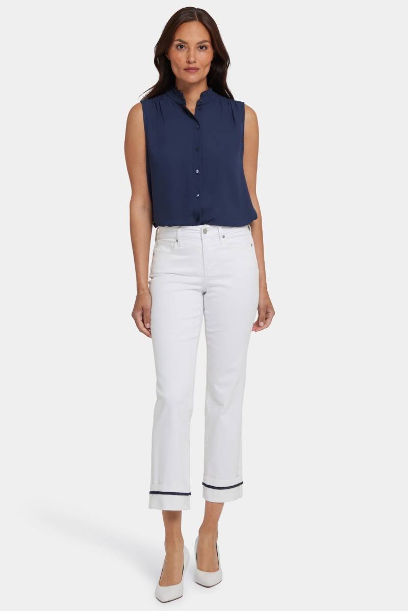 Marilyn Straight Ankle Jeans mit tiefen Manschetten und Binde-Detail | Optic White von Nydj