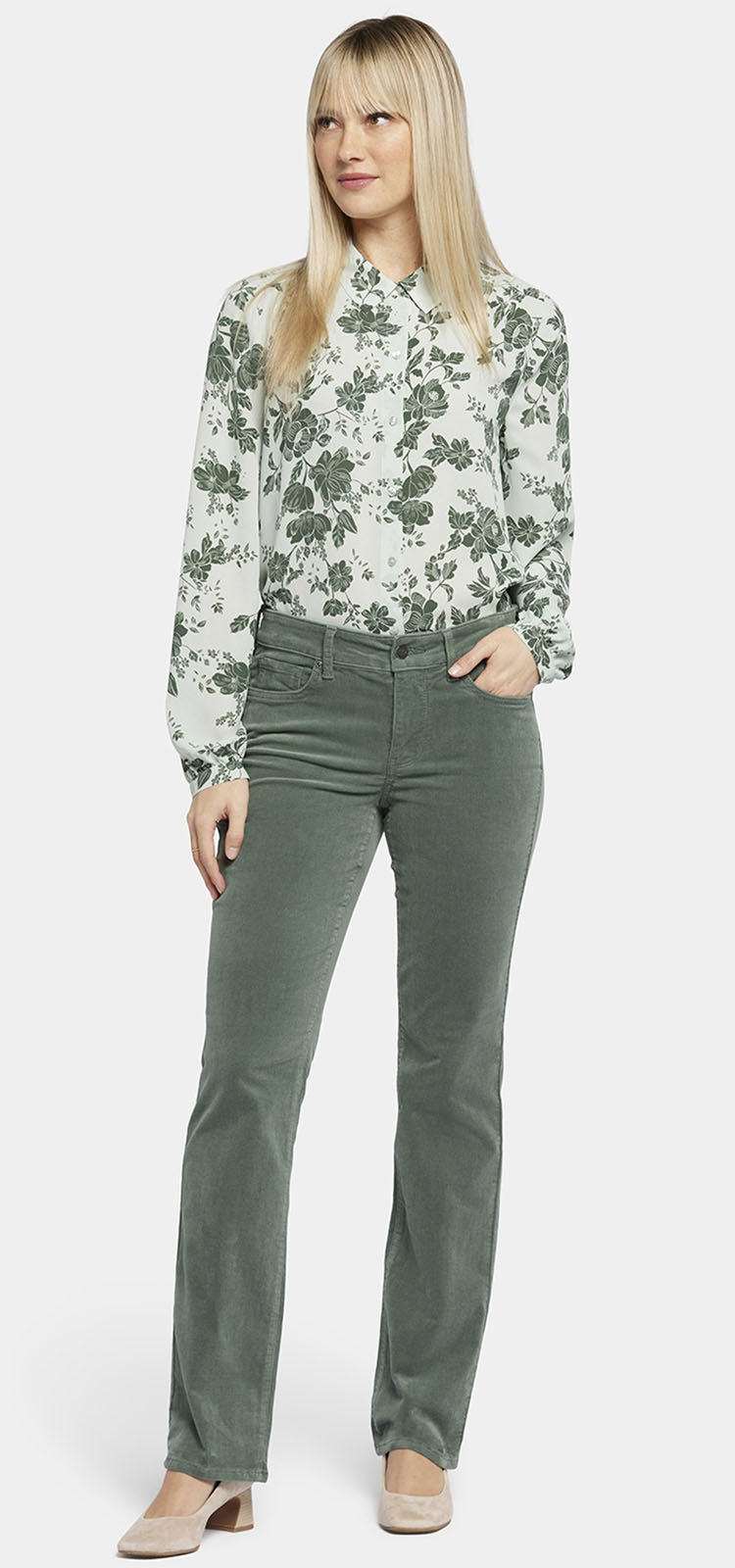 Marilyn Straight Jeans Grün Cord | Sage Leaf von Nydj