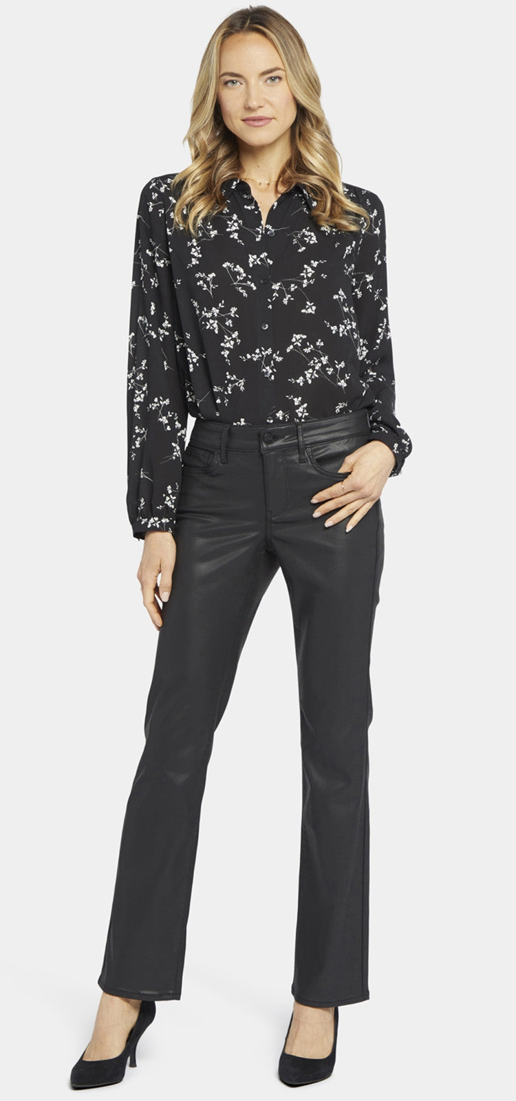 Marilyn Straight Jeans Schwarze Beschichtung Premium Denim | Black Coated von Nydj