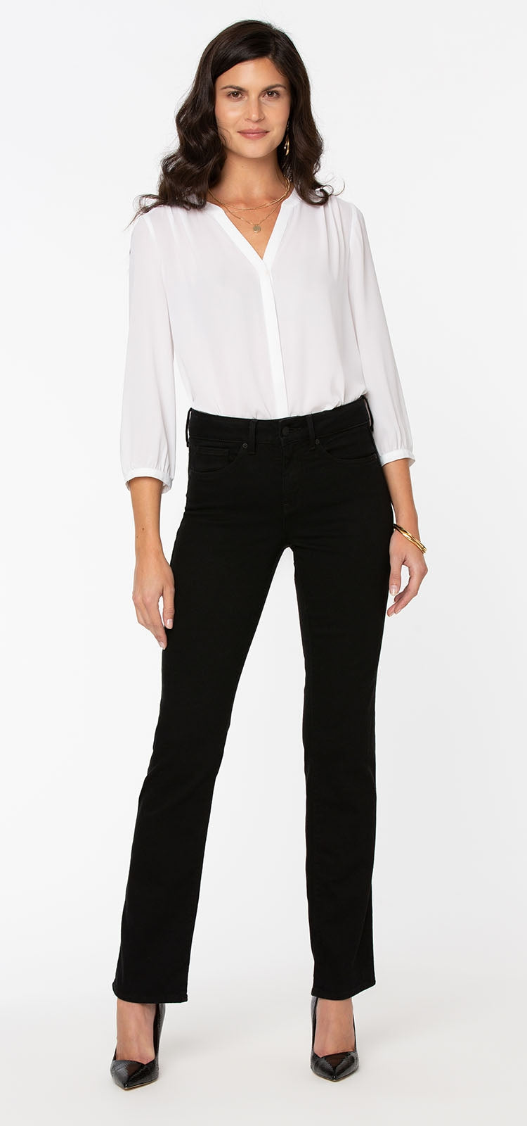 Marilyn Straight Jeans Schwarzer Premium Denim (Petite) | Black von Nydj