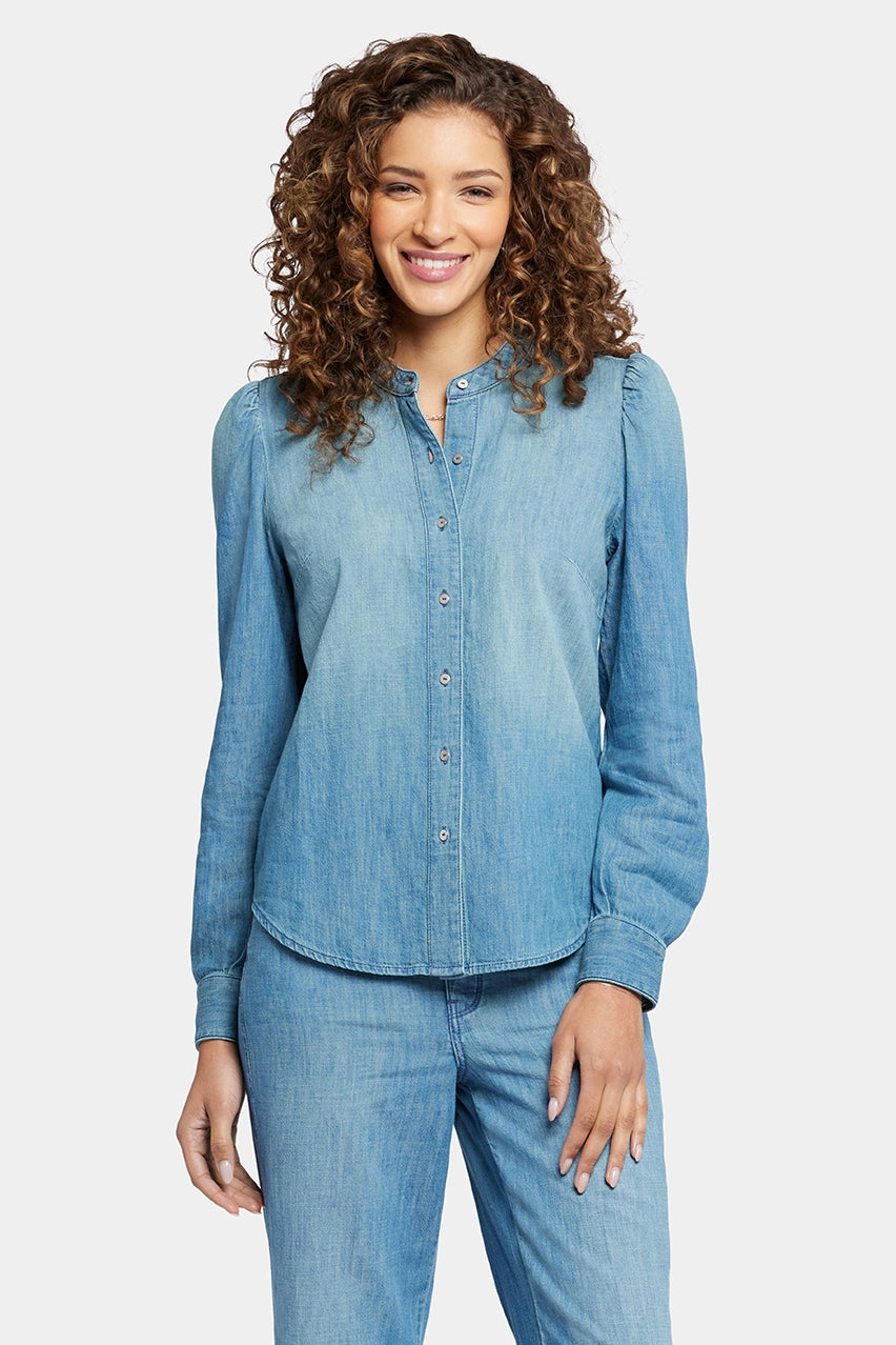 Puff Sleeve Denim Shirt Mittelblau | Crown von Nydj
