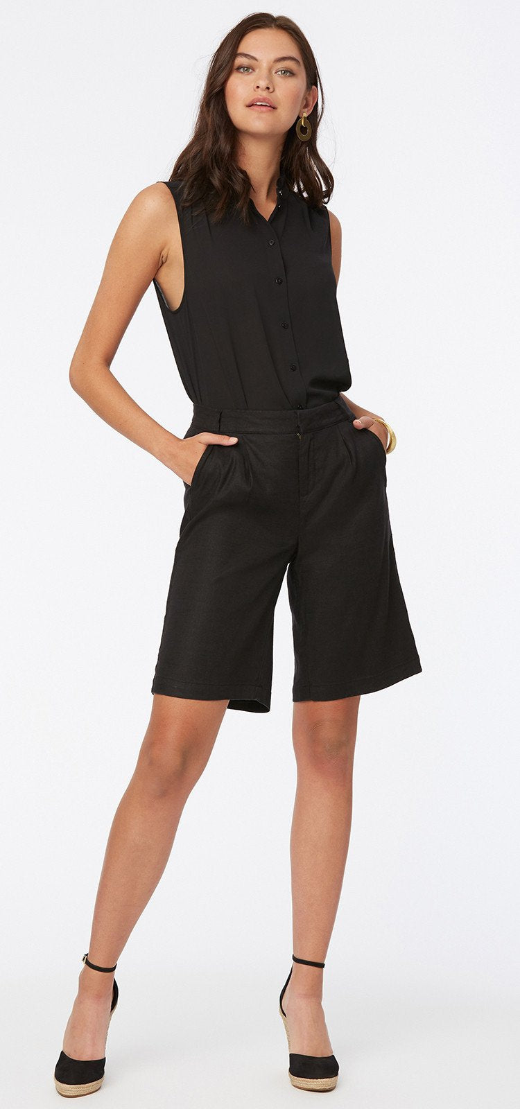 Relaxed Bermuda Short Schwartzem Stretch-Leinen | Black von Nydj