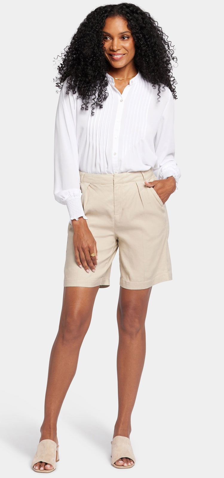 Relaxed Short Beige Stretch-Leinen | Feather von Nydj