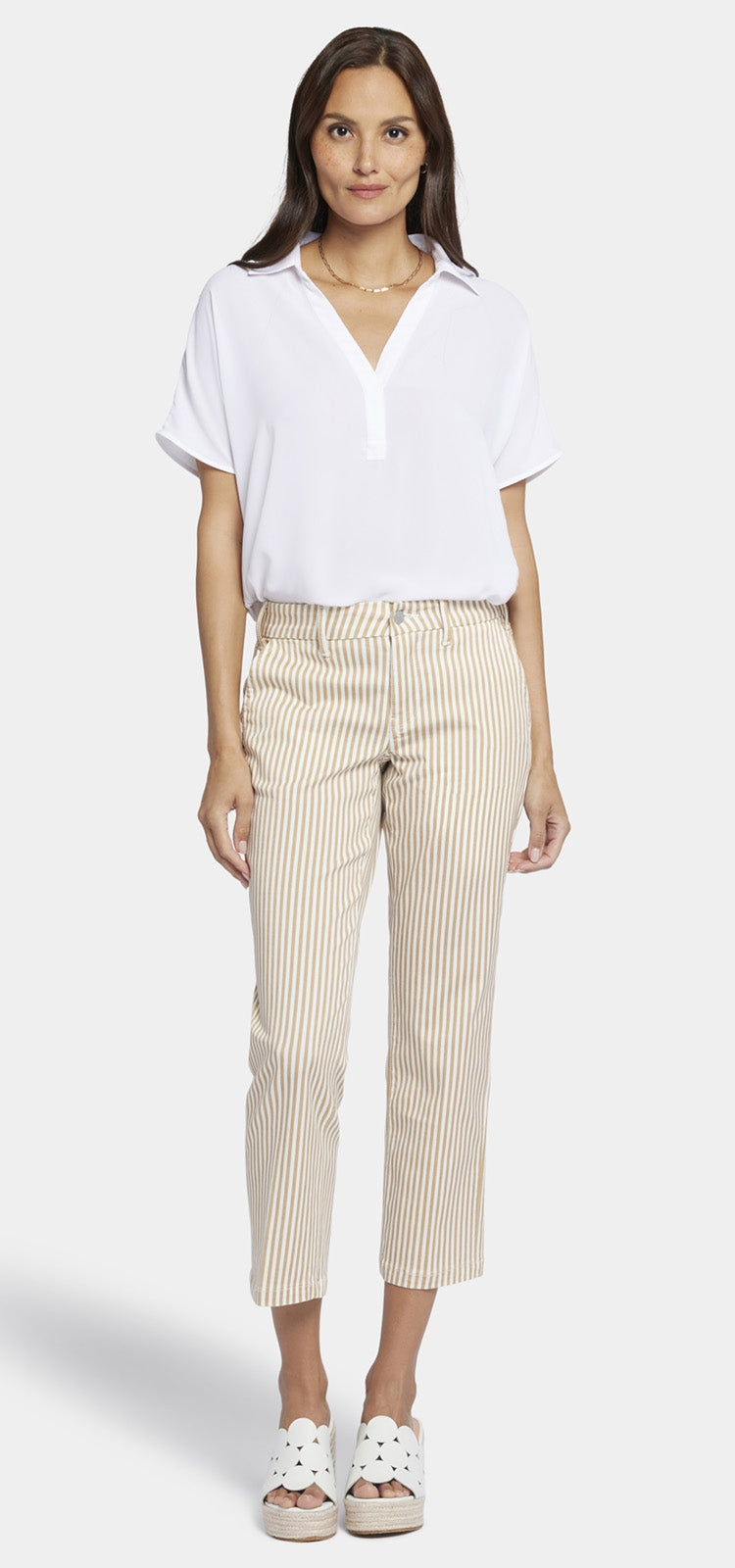 Straight Leg Ankle Trouser Beige Stretch-Twill | Sunbird Stripe von Nydj