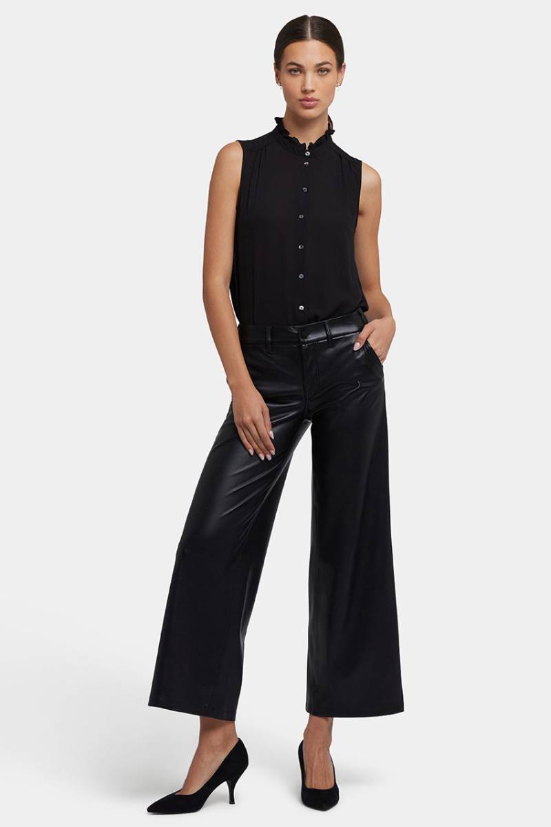 Vegan Stretch Leder Wide Leg Hose | Black von Nydj
