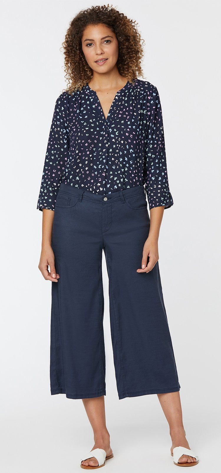 Wide Leg Crop Blauem Stretch-Leinen | Oxford Navy von Nydj