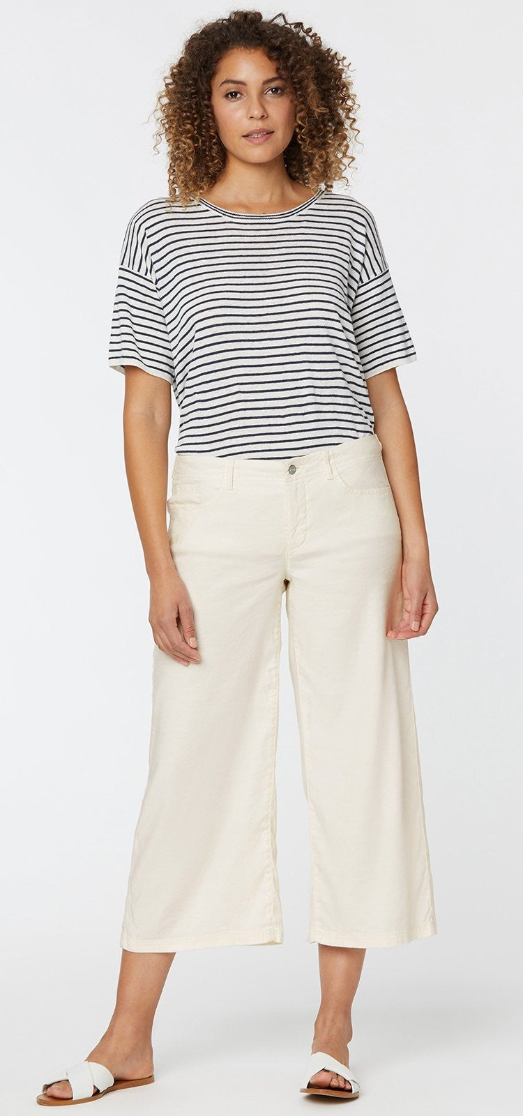Wide Leg Crop Trouser Cremeweißem Stretch-Leinen | Vanilla von Nydj