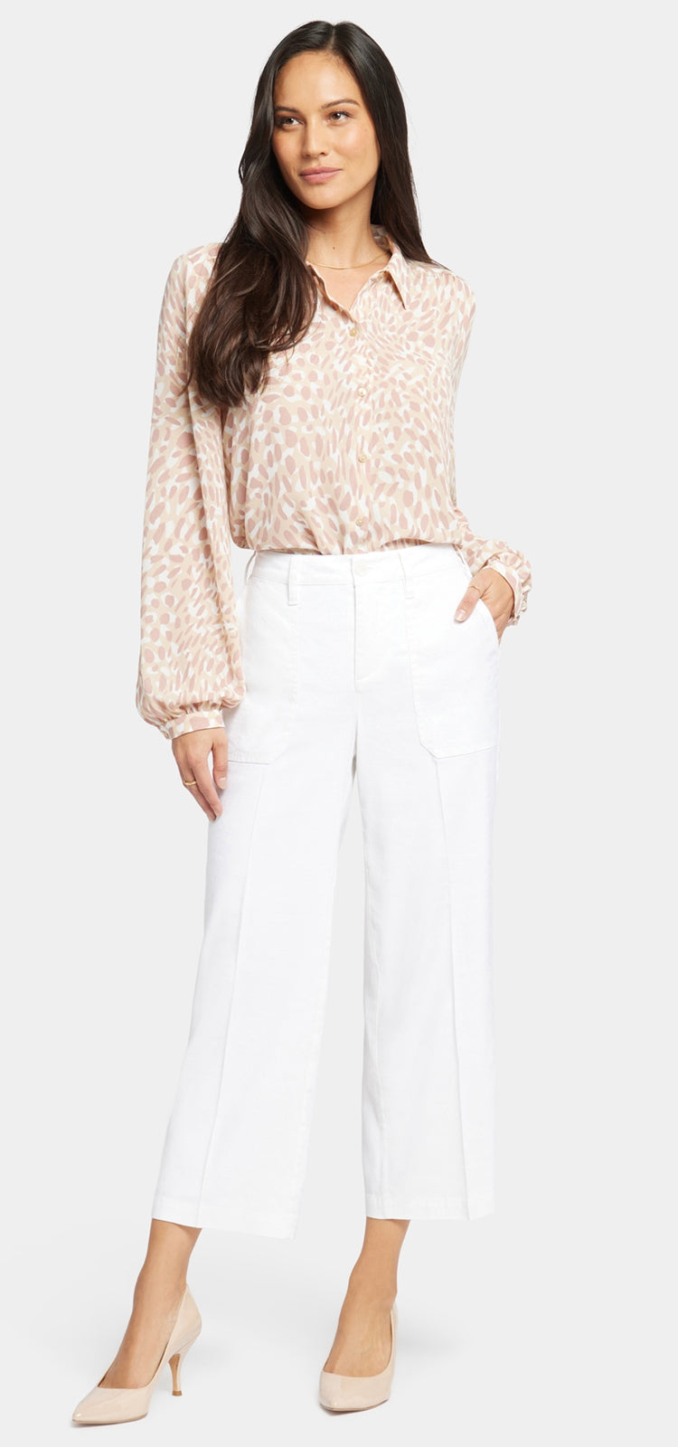 Weite Cargo Caprihosen aus Stretch-Leinen | Optic White Weite Cargo Caprihosen aus Stretch-Leinen | Optic White von Nydj