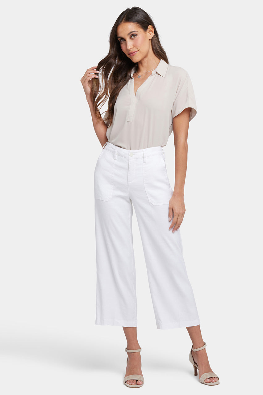 Wide Leg Cropped Capri Trouser Weiẞ Stretch-Leinen | Optic White von Nydj