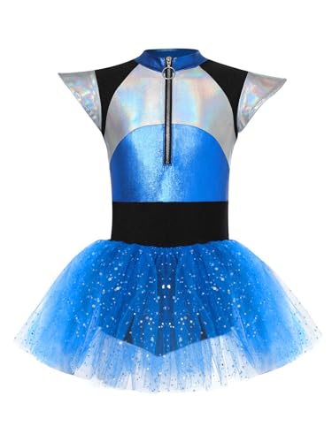 Nyeemya Astronaut Kostüm Mädchen Außerirdischer Cosplay Space Rollenspiel Prinzessin Tanzkleid Metallic Tutu Kleid Faschingskostüme Blau 122-128 von Nyeemya