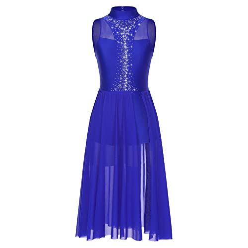 Nyeemya Damen Ärmellos Ballettkleid Elegant Tanzkleid Ballett Trikot Tüllkleid Gymnastik Leotard Ballettanzug Mit Lange Tüll Rock Dancewear Royal Blau L von Nyeemya