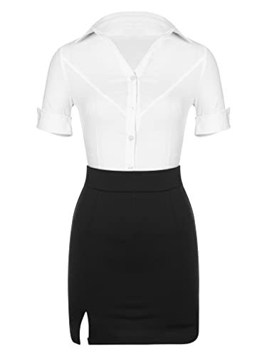 Nyeemya Damen Sexy Sekretärin Uniform Kurzarm Hemdbluse + Minirock Lehrerin/Schulmädchen Fasching Karneval Party Verkleidung Weiß Schwarz B M Nyeemya Damen Sexy Sekretärin Uniform Kurzarm Hemdbluse + Minirock Lehrerin/Schulmädchen Fasching Karneval Party Verkleidung Weiß Schwarz B M von Nyeemya