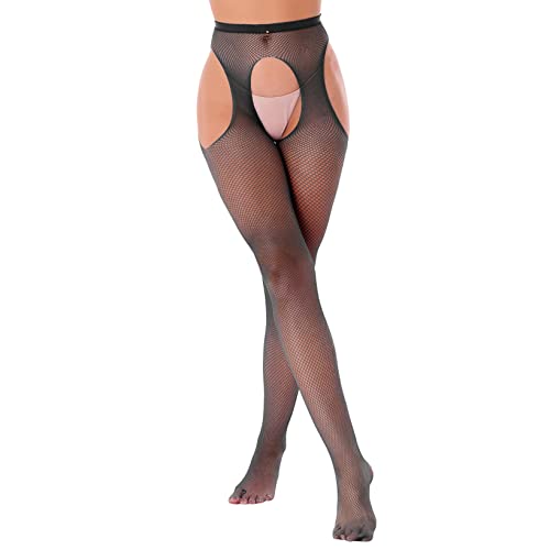 Nyeemya Damen Strumpfhosen Im Schritt Offen Transparent Mesh Strümpfe Leggings Ouvert Stretch Netzstrümpfe Einheitsgröße Erotik Reizwäsche Nachtwear Schwarz Einheitsgröße von Nyeemya