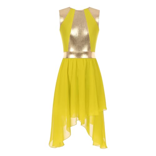 Nyeemya Damen Tanzkleider Rollkragen Ärmellos Partykleid Zweifarbig Swingkleid Unregelmäßig Rock Lob Anbetungs Kleidung Gelb B S von Nyeemya