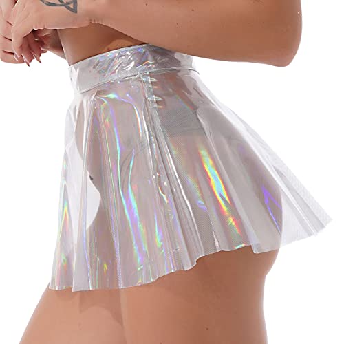 Nyeemya Damen Wetlook Mini Rock mit Plissee High Waist Transparent Faltenrock Kurz Sommerrock Party Clubwear Transparent L von Nyeemya