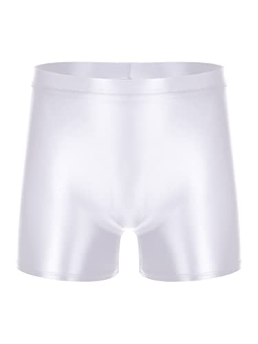 Nyeemya Herren Boxershorts Glossy Glänzend Sexy Höschen Kurze Hose Slim Fit Badeshorts Badehose Poolparty Beachwear Clubwear Partywear Weiß L von Nyeemya