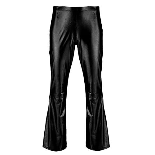 Nyeemya Herren Metallic Glänzend Lange Hose Nachtklub Party Ausgestellte Tanzhose Männer 70er Jahre Outfits Schwarz L von Nyeemya