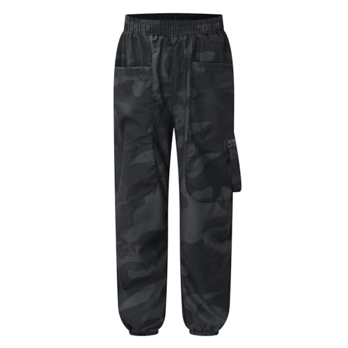 Nyeemya Jungen Camouflage Arbeitshose Einfarbige Cargohose Sommerhose Sporthose Mit Elastischem Bund Für Kinder Slim Fit Schwarz 170 von Nyeemya
