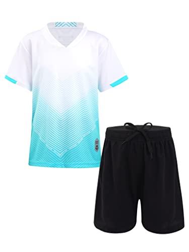 Nyeemya Kinder Jungen Trainingsanzug Sommer Sportanzug Kurzarm Shirt Mit Shorts Kurze Sporthose Atmungsaktiv Schnelltrocknend Sportbekleidung Set Weiß B 140-146 von Nyeemya