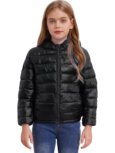 Nyeemya Kinder Mädchen Jungen Daunenjacke Langarm Kapuze Mantel Warmer Kapuzenparka Winterjacke Wintermantel Übergangsjacke Freizeit Outwear Schwarz 146-152 von Nyeemya