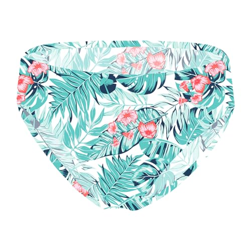 Nyeemya Kinder Mädchen Sommer Badehose Bikini Tankini Slip Low Rise Sport High Cut Unterhosen Schwimmen Bade Pants Swimwear Palmenblätter 122-128 von Nyeemya