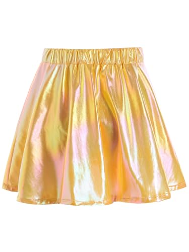 Nyeemya Kinder Mädchen Tanzrock A-Linie Elastische Taille Minirock Faltenrock Skater Rock Tanz Outfit Party Geburtstag Gelb 134-140 von Nyeemya