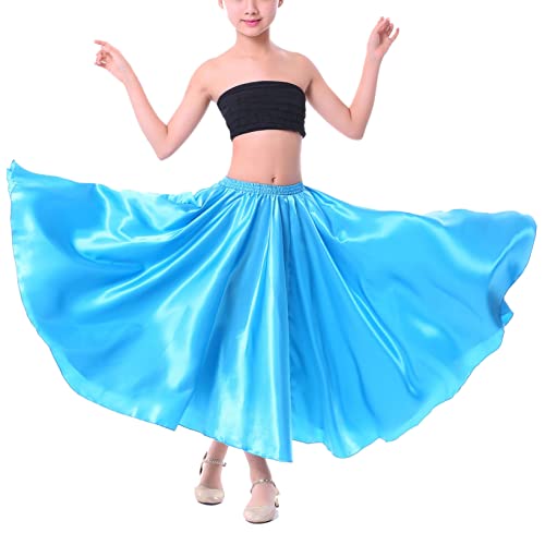 Nyeemya Kinder Mädchen Tanzrock Elegant Freizeitrock Lange Rock Chiffonrock Flamenco Rock Bauchtanz Rock Latein Festlich Outfit Performance Himmelblau 122-128 von Nyeemya