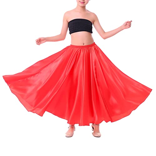 Nyeemya Kinder Mädchen Tanzrock Elegant Freizeitrock Lange Rock Chiffonrock Flamenco Rock Bauchtanz Rock Latein Festlich Outfit Performance Rot 122-128 von Nyeemya