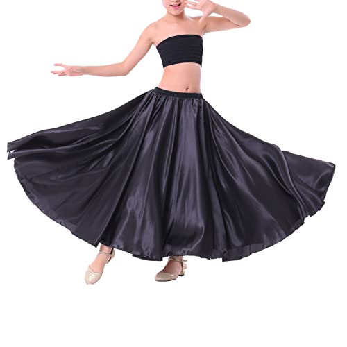 Nyeemya Kinder Mädchen Tanzrock Elegant Freizeitrock Lange Rock Chiffonrock Flamenco Rock Bauchtanz Rock Latein Festlich Outfit Performance Schwarz 146-152 von Nyeemya