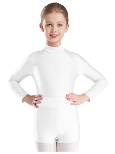 Nyeemya Kinder Turnanzug Mädchen Gymnastikanzug Langarm Pailletten Body mit Bein Ballett Trikot Leotard Ballettkleidung Weiß 146-152 von Nyeemya