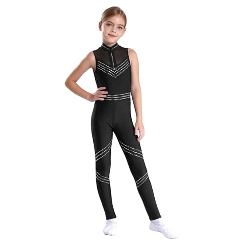 Nyeemya Mädchen Ärmellos Turnanzug Ganzkörper Gymnastikanzug Ballett Trikot Tanz Body Sport Overall Bodysuit Ballettkleidung Schwarz 134-140 von Nyeemya