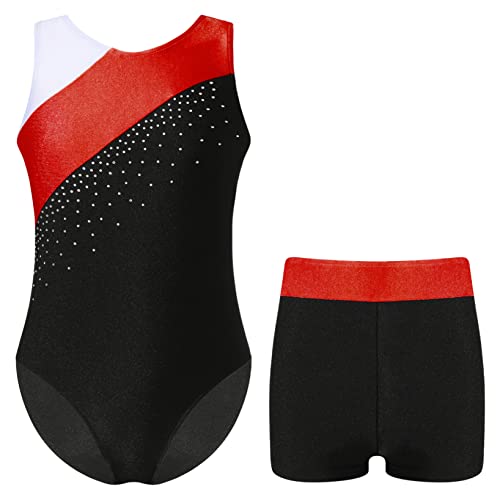 Nyeemya Mädchen Gymnastikanzug Turnanzug mit Kurze Hose Shorts Sport Zweiteiler Ballett Tanz Training Leotard Bekleidungsset Rot B 146-152 von Nyeemya