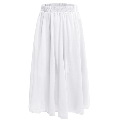 Nyeemya Mädchen Tanzrock Freizeitrock Lange Rock Flamenco Rock Bauchtanz Rock Elastische Taille Maxirock Wettbewerb Tanz Outfit Weiß 158-164 von Nyeemya