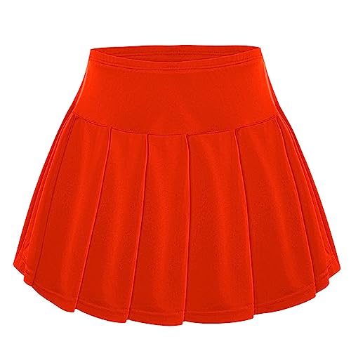 Nyeemya Mädchen Tennisrock Hoch taile Hosenrock A-Linie Plisseerock mit Hose Minirock für Laufen Tennis Golf Rot 146-152 von Nyeemya