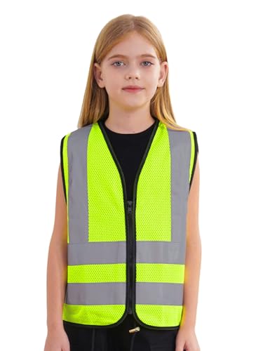 Nyeemya Sicherheitsweste für Kinder Jungen Mädchen Warnweste Reflektierendes Freiwillige Aktivitäten Uniform B Fluoreszierendes Gelb 140-152 von Nyeemya
