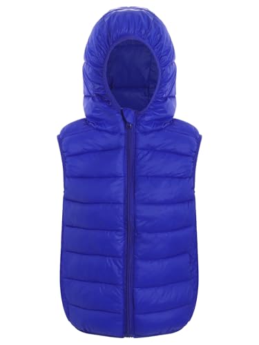 Nyeemya Westen Mädchen Daunenweste Jungen Gesteppte Ärmellose mit Kapuze Jacke Reißverschluss Winterjacke Winddichte Mantel Blau 122-128 von Nyeemya