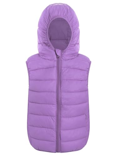 Nyeemya Westen Mädchen Daunenweste Jungen Gesteppte Ärmellose mit Kapuze Jacke Reißverschluss Winterjacke Winddichte Mantel Helles Lila 122-128 von Nyeemya