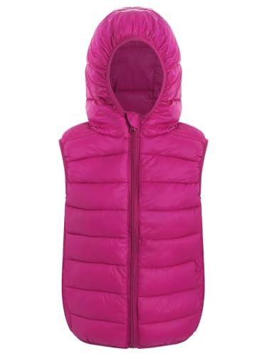 Nyeemya Westen Mädchen Daunenweste Jungen Gesteppte Ärmellose mit Kapuze Jacke Reißverschluss Winterjacke Winddichte Mantel Hot Pink 110-116 von Nyeemya