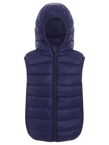 Nyeemya Westen Mädchen Daunenweste Jungen Gesteppte Ärmellose mit Kapuze Jacke Reißverschluss Winterjacke Winddichte Mantel Navy blau 134-140 von Nyeemya