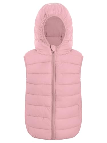 Nyeemya Westen Mädchen Daunenweste Jungen Gesteppte Ärmellose mit Kapuze Jacke Reißverschluss Winterjacke Winddichte Mantel Rosa 122-128 von Nyeemya