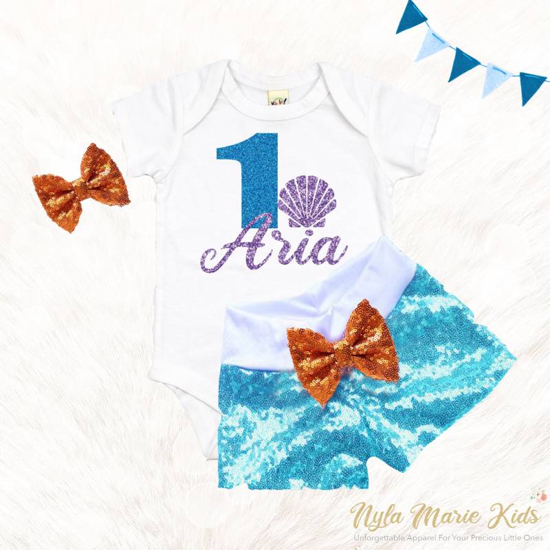Mermaid 1st Birthday Outfit, First Outfit Mädchen, Baby Girl von NylaMarieKids