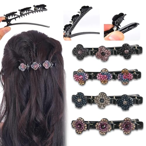 Doppelschicht Haarspange,4 Pcs Geflochtene Haarspangen 2024 Haarspangen Damen mit Funkelnden Kristallsteinen Elegante Haarstyling Clips Kolibri Haarspange Strass-Haarspange haarklammern von Nylea